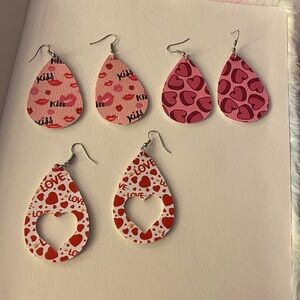 3 Pink and Red Heart Earrings Set